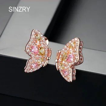 

SINZRY rose gold color CZ butterfly Stud Earrings creative colorful sweety ear pins for women Brincos Bijoux