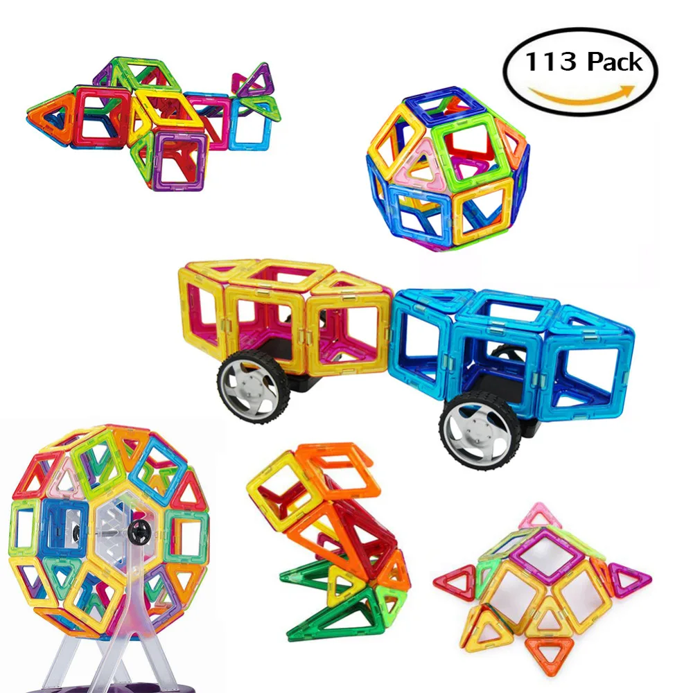 113 шт. сильные магниты игрушки блоки Строительные плитки для детей, творчество за пределами воображения, Вдохновляющие, рекреационные