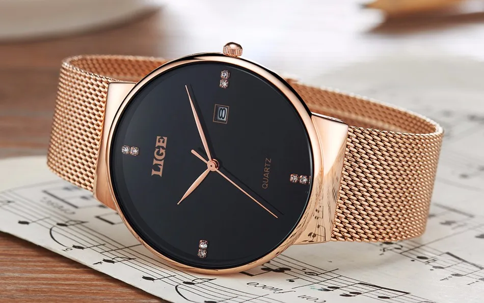 LIGE Mens Watches Top Brand Luxury Waterproof Ultra Thin Date Clock Male Steel Strap Casual Quartz Watch Men Sports Wristwatches