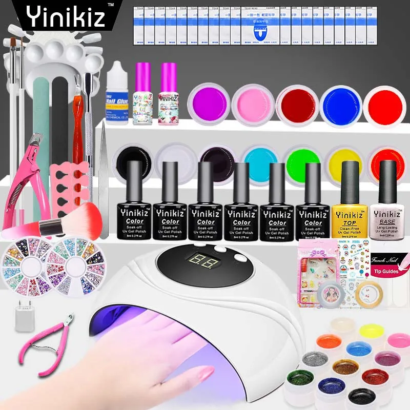 

Yinikiz Profession Nail Art Tools Kits Nail Tools Brushes 24W UV LED Dryer Lamps Black Bottle Gel Nail Varnish Manicure Set