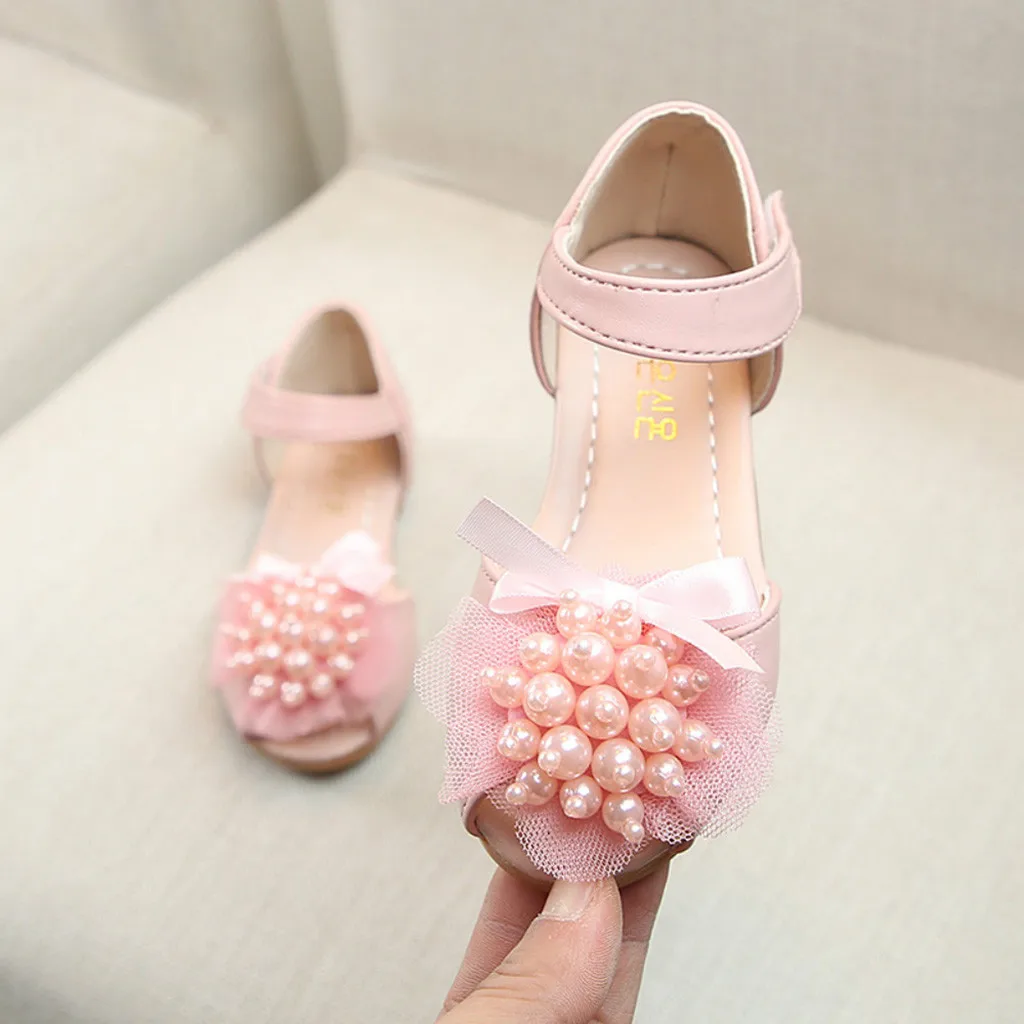Сандалии для девочек, для детей, украшенная жемчугом; обувь для принцессы сандалии для маленьких девочек со стразами тонкие туфли обувь для принцессы сандалии# C
