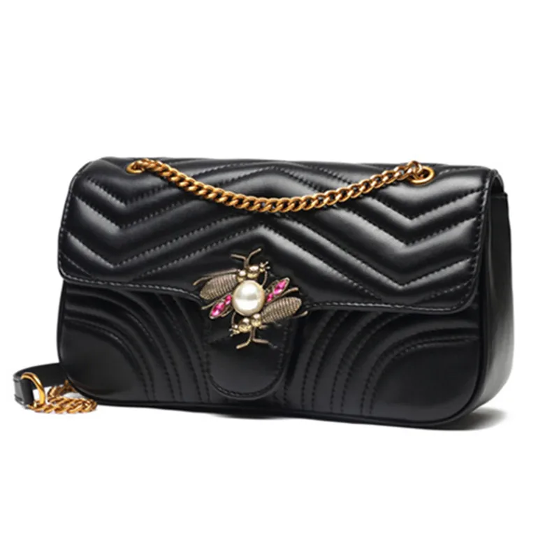 

2019 NEW Women Sheepskin Handbags Genuine Leather Soft Bag Lady Shoulder Crossbody Messenger Bags Pearl Insect Design Flap