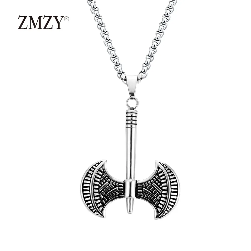 

ZMZY Vintage Viking Axe Pendant Jewelry Handmade Tomahawk Stainless Steel Necklace Courage Pendants Fashion