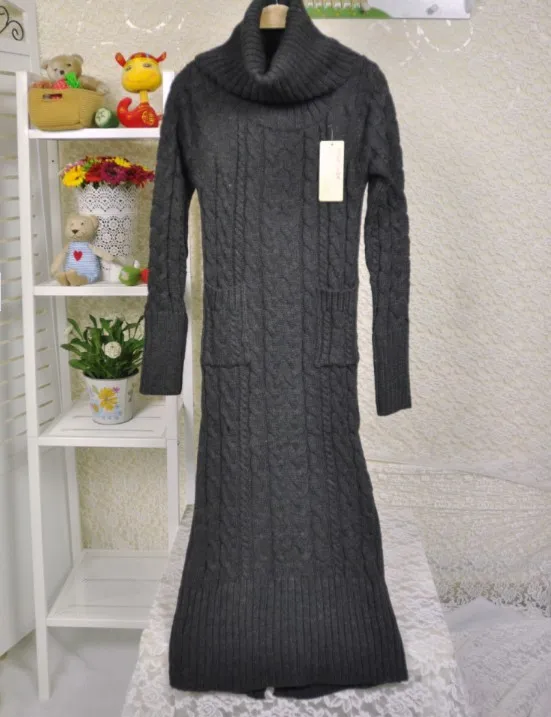 Одежда фабрика прямой группы корейских свай вязаный обтягивающий свитер водолазка воротник платье длинный твист - Цвет: G