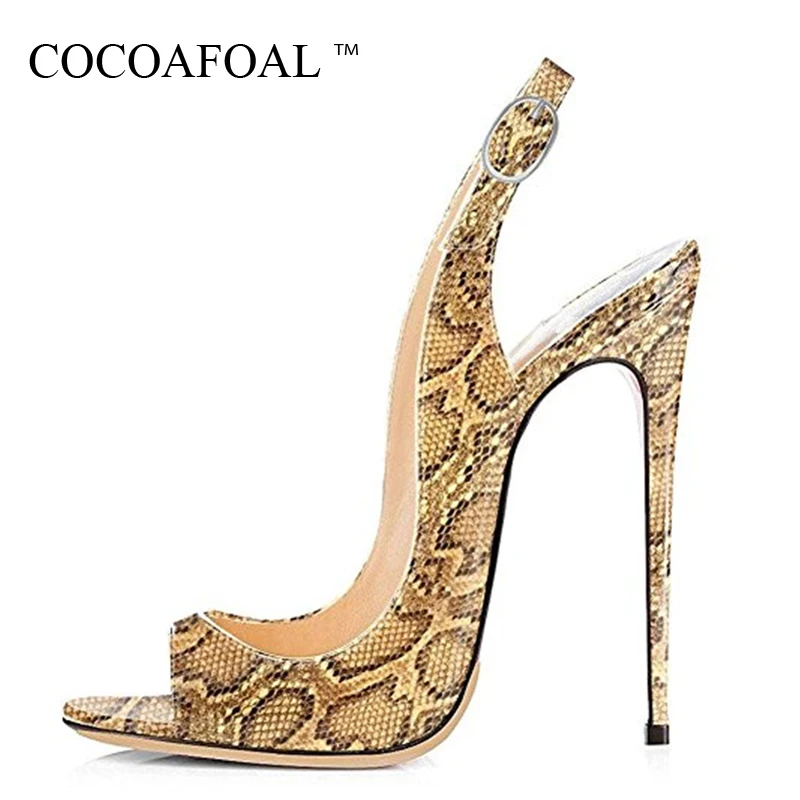

COCOAFOAL Women Snakeskin Pattern Sandals Plus Size 33 - 43 Green High Heels Sandals Sexy Peep Toe Summer Pink Blue Pumps 2018
