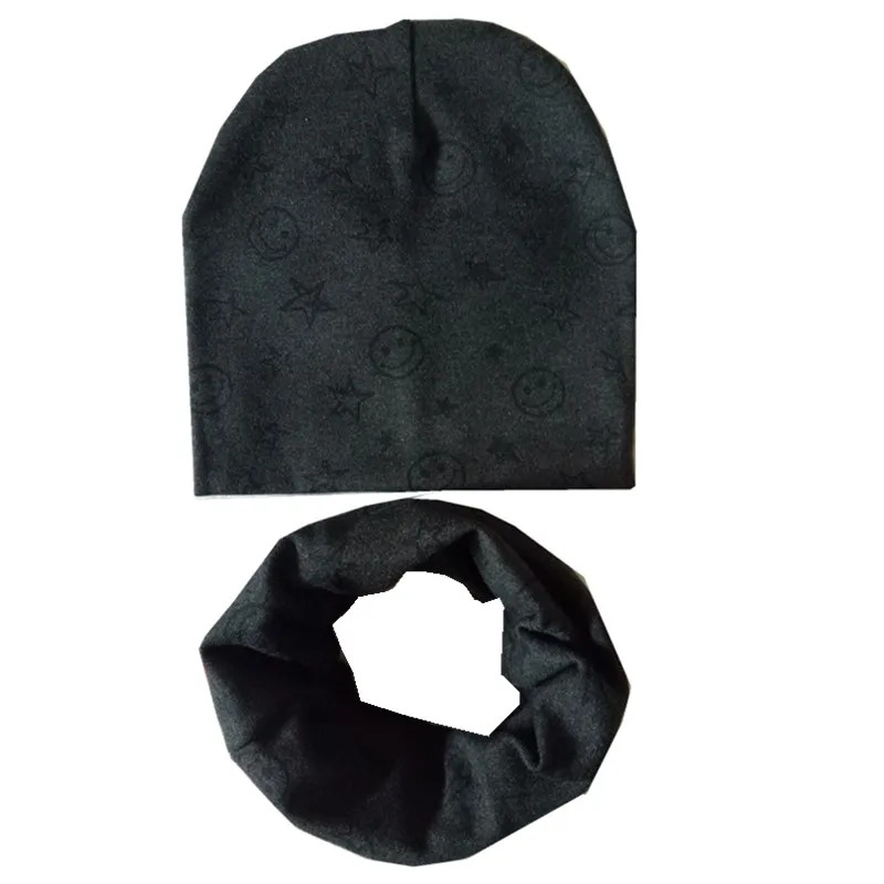Осенне-зимний детский комплект с шапочкой для мальчиков и девочек, весенний теплый для шеи воротник, детские вязаные шапки, комплекты хлопковая детская шляпа, шарф - Цвет: black gray smile