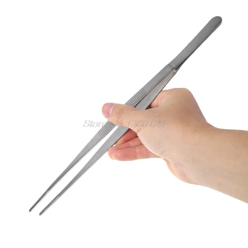 5 Sizes Toothed Tweezers Barbecue Stainless Steel Long Food Tongs Straight Home Medical Tweezer Garden Kitchen BBQ Tool DEC07