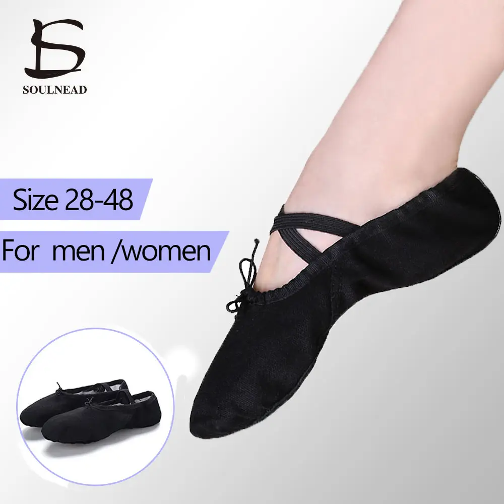Ballet Dance Shoes Women Large Size 28 48 Canvas Leather Adult/Children Ballet Flats Slippers For Girl Boys Men Gym Dance Shoes