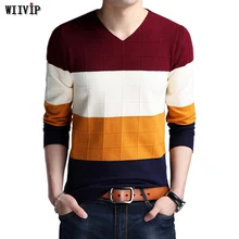 WIIVIP, мужской модный пуловер, смешанные цвета, свитер для мужчин, для отдыха, тонкий, для мужчин, с v-образным вырезом, с длинным рукавом, свитер YW002