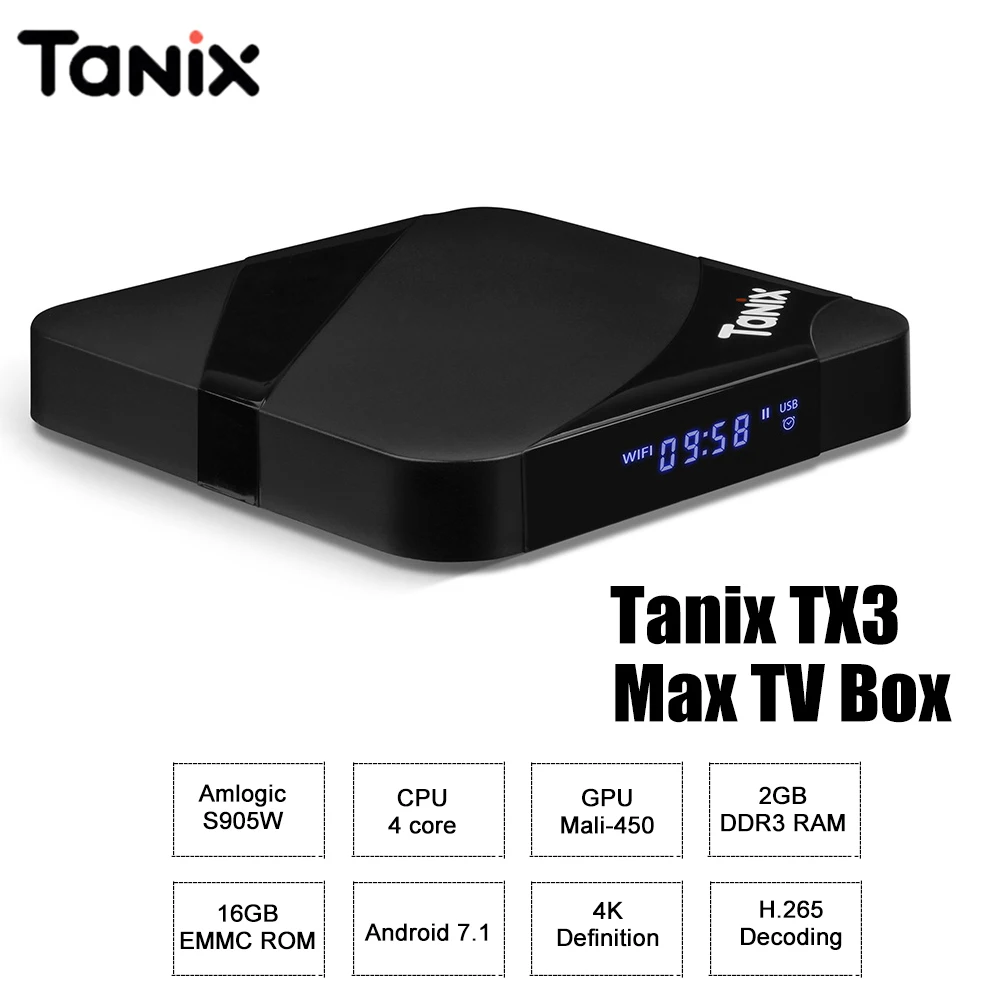 

Tanix TX3 Max TV Box Amlogic S905W 4K Android 7.1 Quad Core W/ ALICE UX 2GB RAM 16GB ROM Set Top Box 2.4GHz Wi-Fi 100M LAN BT4.1