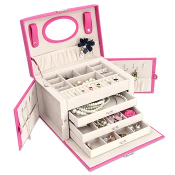 

Porte Bijoux Free Shipping 2019 Peony Multi-function High-capacity Princess Ou South Korea Ring Hand Holding Tank Jewelry Boxes