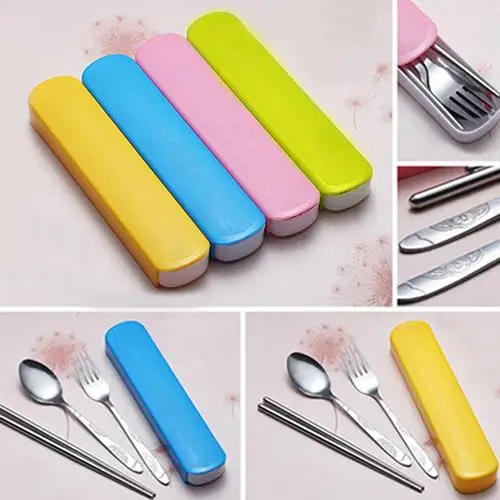 

Fashion 3Pcs/Set Utensils Dinner Tableware Cutlery Set Stainless Steel Spoon Fork Chopsticks Tableware Set Case Kit