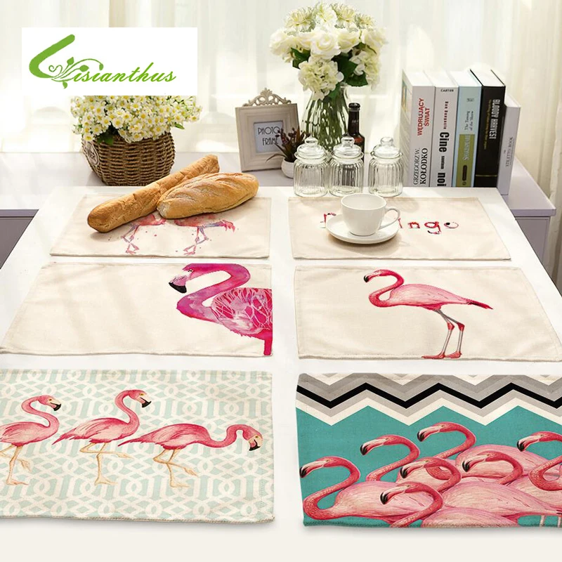 

2 pieces Cotton Linen Western Pad Tropical Flamingo Pattern Placemat Home Decorative Table Mat Kitchen Table Mats Table Napkin