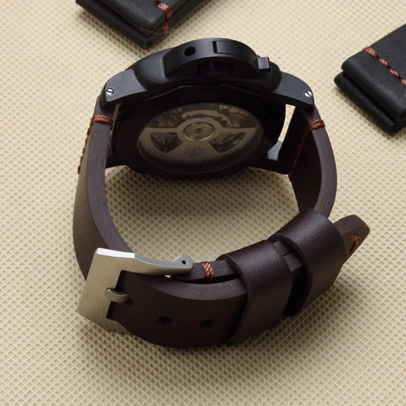 

TJP 22mm 24mm 26mm Brown Blakc Vintage Thick Genuine leather Strap Watchband Replace PAM PAM111 Big Pilot Watch Wristband