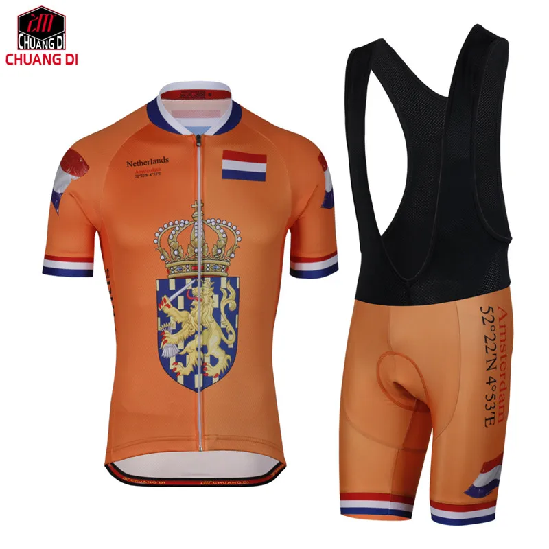 

ZM Netherlands Printed Bicycle Cycling Sets Polyester Dutch Holland GEL Pad Short Riding Jersey Pants Bicycle Cycling Clothing