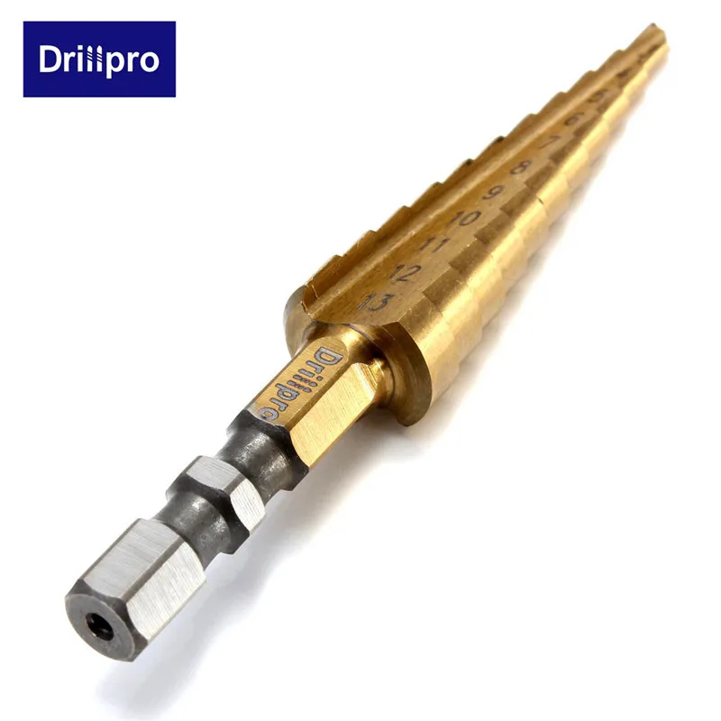 Drillpro 1 шт. 3-13 мм HSS титановое покрытие ступенчатое сверло электроинструменты твердосплавное сверло набор сверл для бурения по дереву Лидер продаж