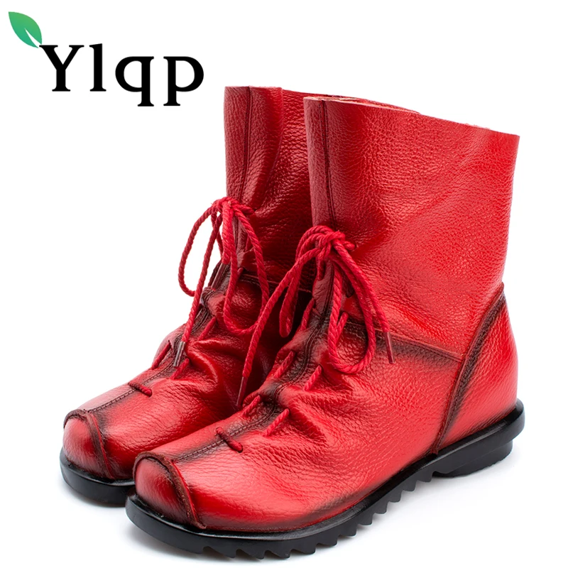 

Ylqp Brand 2017 Winter Women Large Size Genuine Leather Boots Fashion Casual Short Boots Female Warm Flats Shoes Sapato Feminino