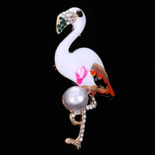 

THRWELL Fashion Jewelry Rhinestone Auspicious Birds Drip Enamel Brooches Pin All-match Temperament of White Crowned Crane Brooch