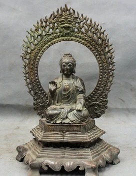 

song voge gem S2754 11" Tibet Refined Pure Bronze Copper Dragon Head Shakyamuni Sakyamuni Statue