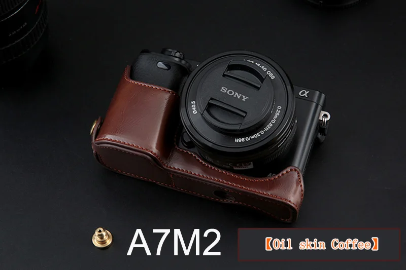 Из искусственной кожи Половина Камера низ чехол сумка чехол для sony A6000 A6300 A5100 A5000 A7 A7S A7R A7RM2 A7II A7S2 A9 A7M3 A7 Mark ii iii - Цвет: a7ii a7m2 Coffee