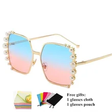 COOLSIR Роскошные негабаритные солнцезащитные очки венецианские жемчужные украшения женские квадратные солнцезащитные очки Брендовые дизайнерские градиентные Оттенки UV400