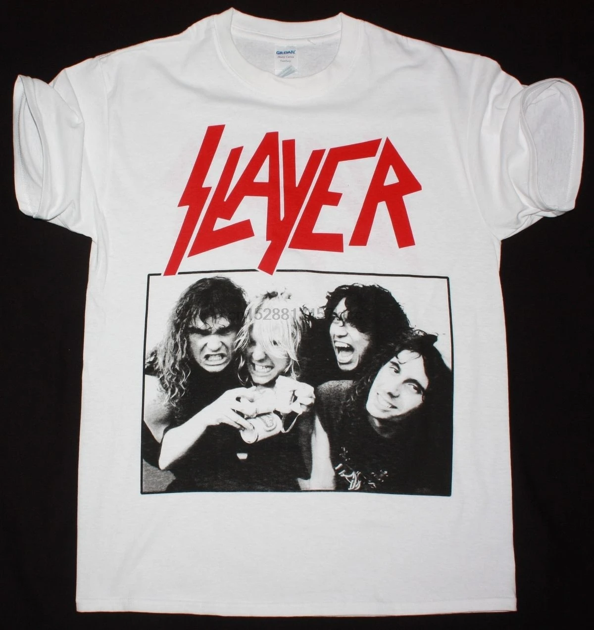 SLAYER BAND WHITE T SHIRT DAVE LOMBARDO JEFF HANNEMAN TOM ARAYA KERRY KING 2017 Latest Tops Tees Men 100% Cotton T-Shirt | Мужская