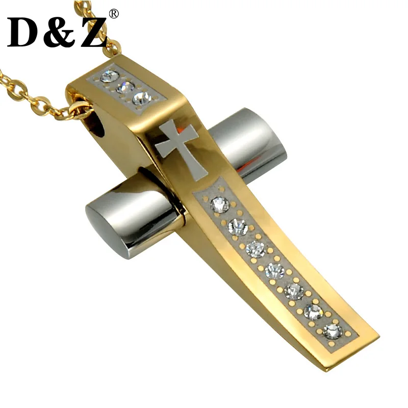 

D&Z Gold Color Murano Christian Cross Pendant & Necklace Paving CZ Stainless Steel Crucifix Necklaces for Christian Jewelry