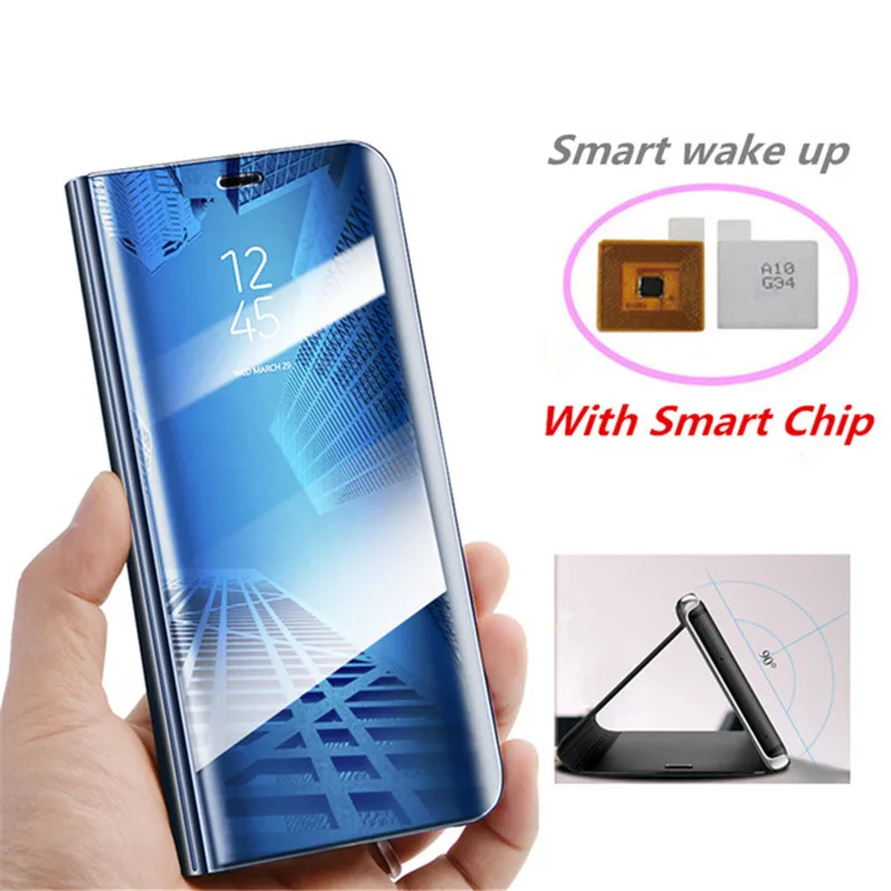 Window View Clear Mirror Flip Cover For Samsung Galaxy S9 S8 Plus S7 S6 Edge Smart Chip Stand Case For Samsung Note 8 9 Note 5