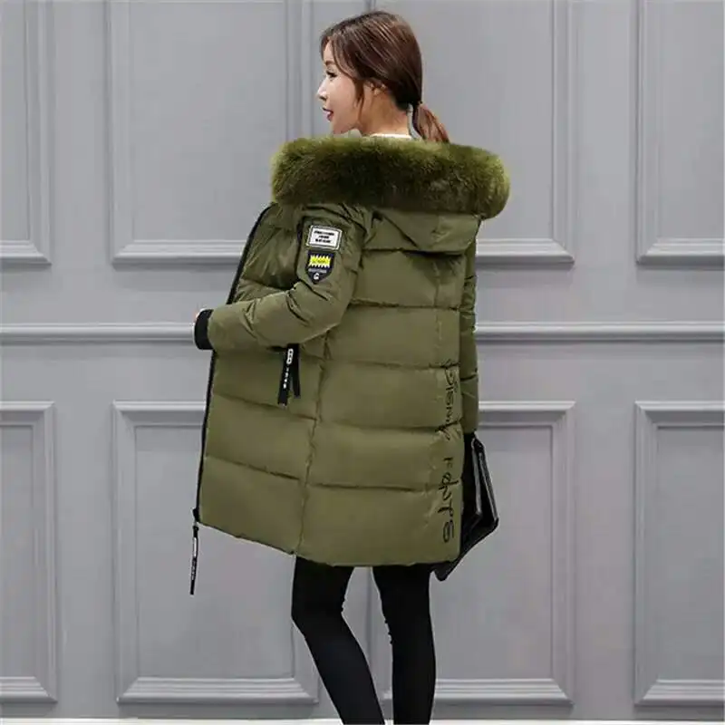 Najtaniej Bawełna kobieta o średniej długości moda gruby ciepły duży kołnierz z futerkiem Parka płaszcz zimowy damska odzież wierzchnia długie odchudzanie z kapturem damskie parki