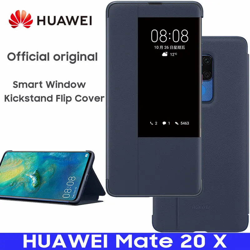 

HUAWEI MATE 20 X Case 100% Official Original Smart View Kickstand Cover HUAWEI MATE20 X Case Mirror Window Flip Leather Cover