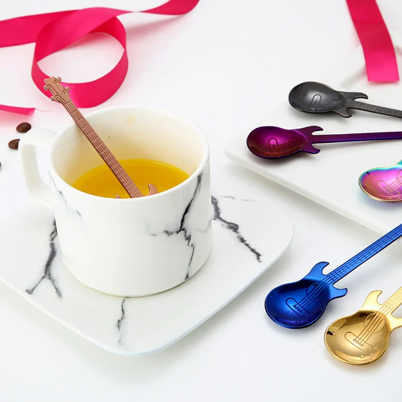 

1Pcs Stainless Steel Cartoon guitar Spoon Creative Milk Coffee Spoon Ice Cream Candy Teaspoon accessories