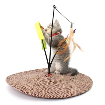 

Cat Teaser Tree Cat Toy Cat Scratching Mat Feather Cotton Rope Training Playing Scratcher Toys