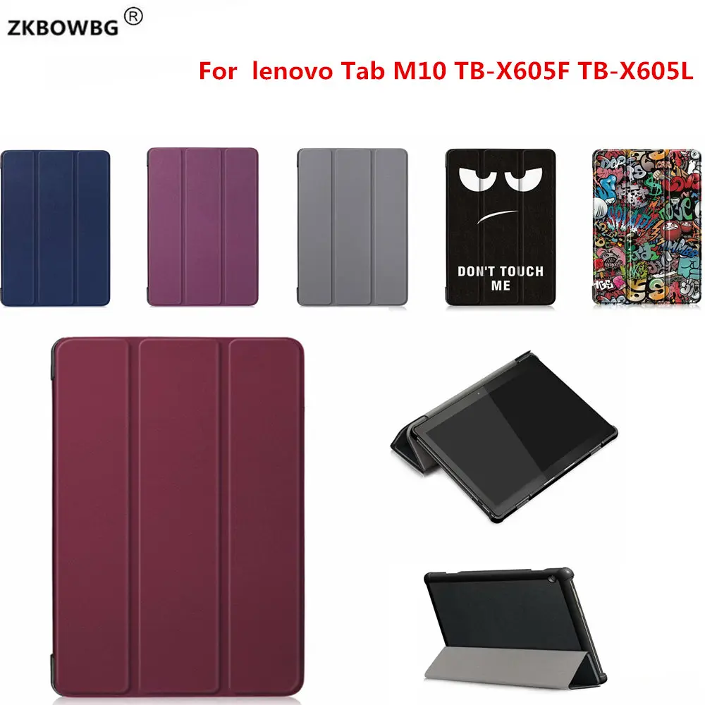 

Protective Shell Case For Lenovo Tab M10 TB-X605F Business Print Tri-Fold Magnetic Cover Tab M10 X605L X605f Tablet Skin fundas