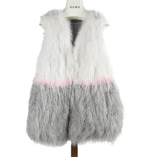 Real Fox Fur Coat Women Medium Long Gradual Color Natural Patchwork Mongolia Sheep Fur Vest Female Waistcoat Coats Vests Hot