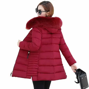 

2019 Autumn Winter Parkas Women Plus size Hooded Coats Thicken Outerwear Female Fur collar Slim Cotton-padded Jackets Coats G322