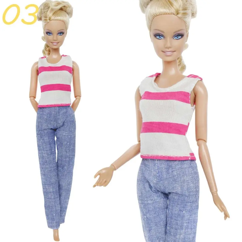 1 комплект, повседневный джинсовый костюм джинсовые штаны, брюки+ топы, футболка, блузки, пальто аксессуары для куклы, Одежда для куклы Барби, детские игрушки - Цвет: 3
