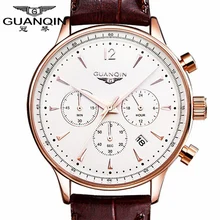 Бренд GUANQIN часы мужские роскошные спортивные часы мужские модные наручные часы с хронографом водонепроницаемые мужские кожаные кварцевые часы