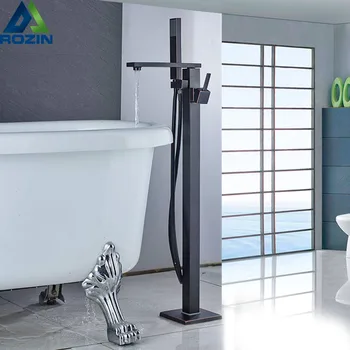 

Luxury Bathtub Faucet Floor Mounted Long Spout Tub Mixer Tap Free Standing Single Handle Bathroom Tub Sink Tap with Handshower