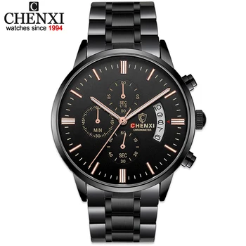 

CHENXI Wristwatches Fashion Luxury Brand Men Sports Multifunctional Quartz watches Man Waterproof Black Full Steel Quartz-watch