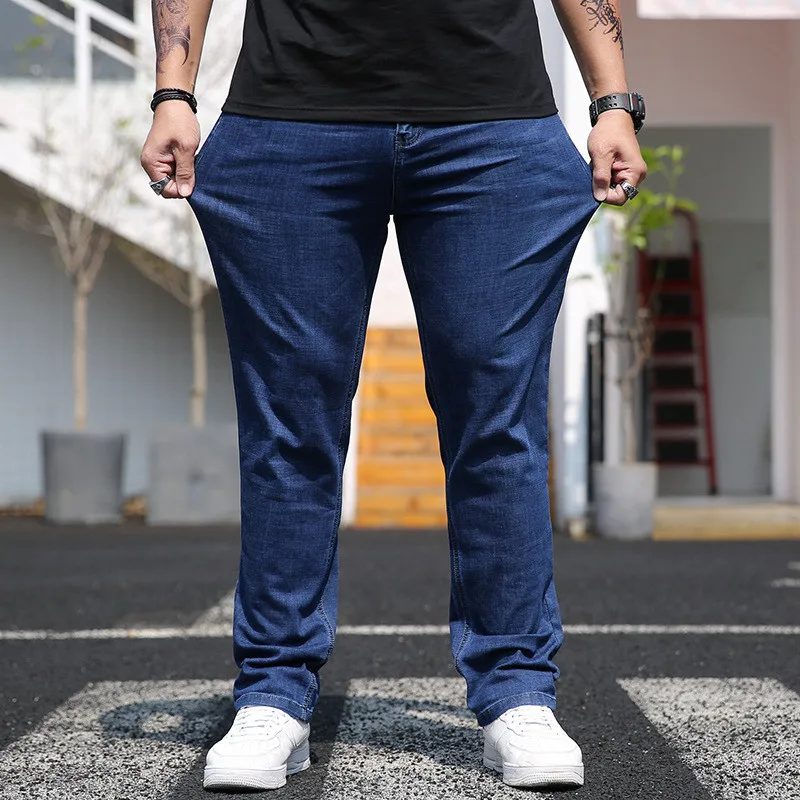 Джинсы мужские 2019 Новые Большие размеры мужские тонкие джинсы свободные удобные деловые повседневные дикие джинсовые брюки темно-синие