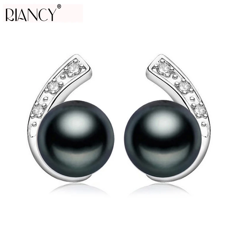 С фабрики 925 пробы серебряные ювелирные изделия 7-8 мм натуральный пресноводный черный жемчуг серьги-гвоздики для женщин подарок - Цвет камня: black pearl Earring