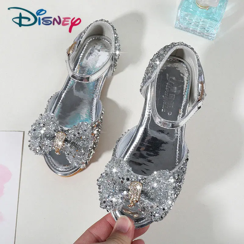 Disney Children's Girls Summer Shoes With PU/Rhinestone Frozen Princess Sandals Baby Girls Single Shoes Sandalia Infantil - Цвет: Silver