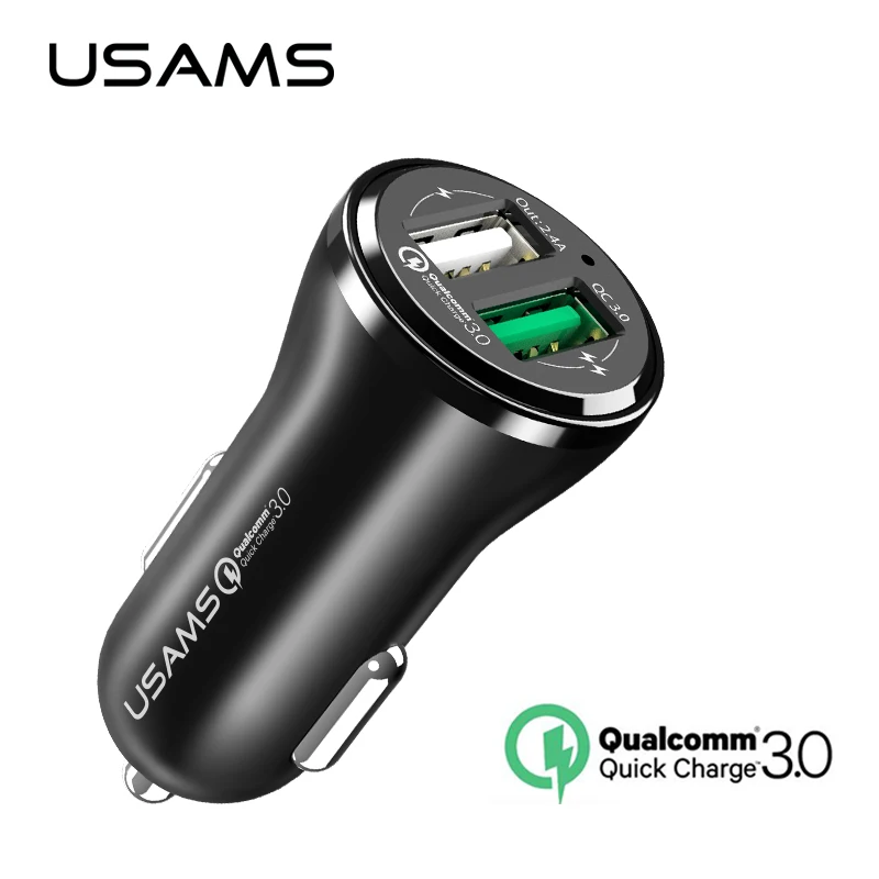 USAMS الهاتف المحمول سيارة شاحن تهمة سريع كوالكوم QC 3.0 2.0 سيارة-شاحن ، المزدوج USB شاحن سيارة للهاتف اللوحي الخارجية R35