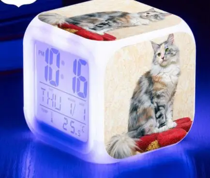 Милые коты дисплей LDC часы температура/календари милые кошки принт светодиодный детский будильник игрушка часы светодиодный цифровой reloj despertador - Цвет: Многоцветный