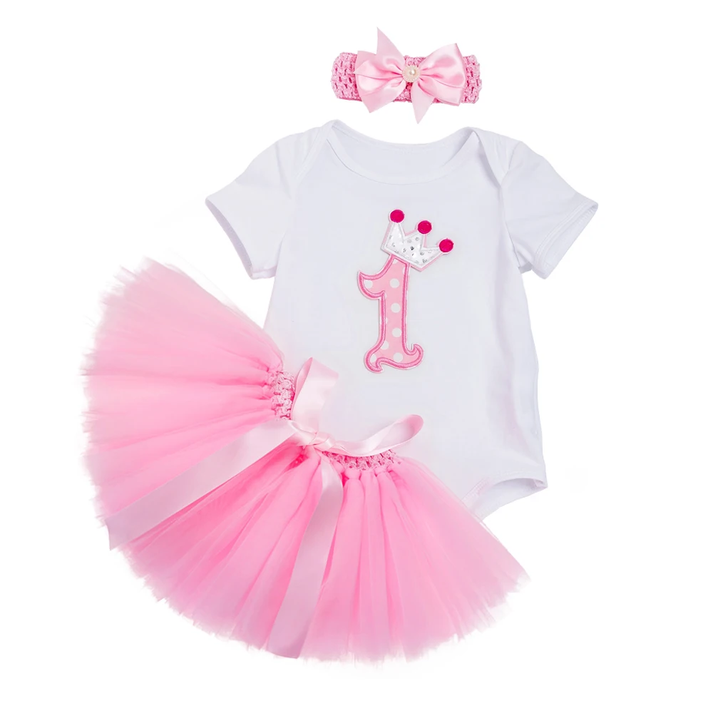 

Baby Girl Clothes Infant White Rompers Jumpsuit Pink Tutu Skirts Headband 3 Pcs Girls Newborn Birthday Clothings Sets Summer