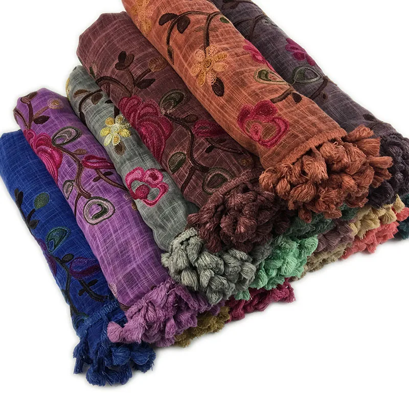 

Women embroider Hijab flower scarf shawls muslim cotton pashmina Muffler wraps fashion long wrap scarves 180*90cm 10pcs/lot