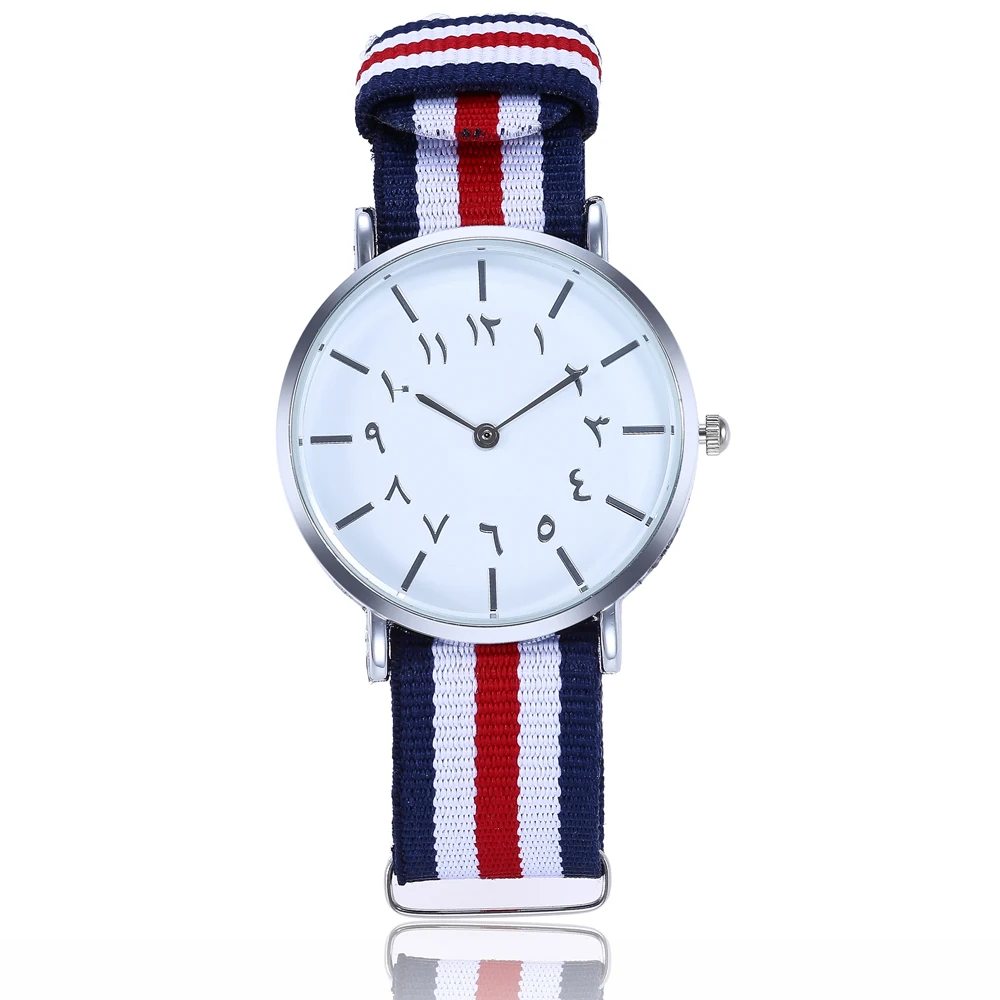 

Hot Selling Arabic Numbers Watch Ladies stripe nylon strap Quartz Watch Simple Trend Brand Watch Relogio Feminino Montre Femme