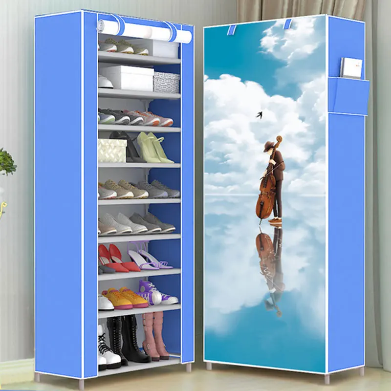 عشرة طبقة DIY مزيج خزانة الأحذية بسيطة قماش من الألياف أحذية المنظم رف للطي الغبار رف للأحذية الأثاث