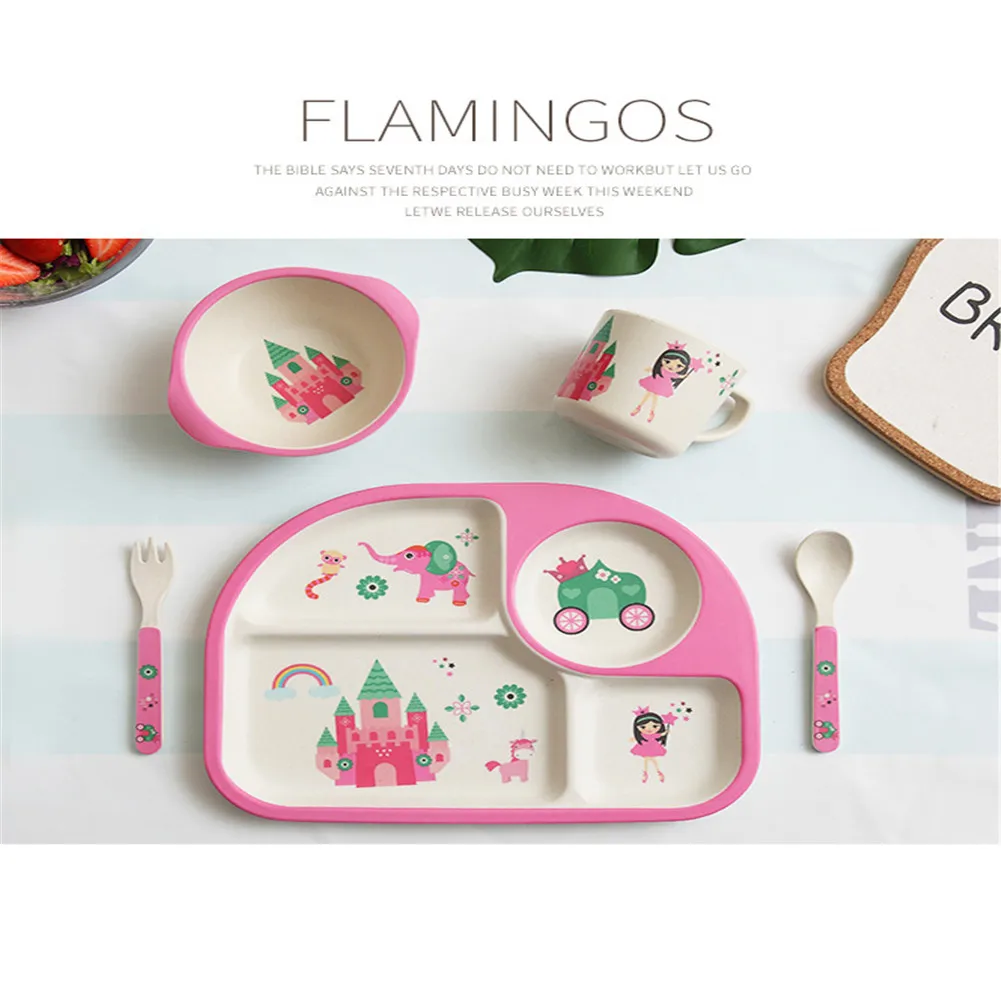 Набор детской посуды-пять частей бамбукового волокна инновационная мультяшная рисовая чаша детская посуда тарелка-подарок посуда