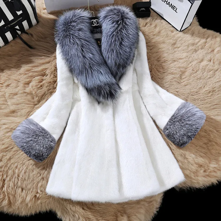Wmwmnu зимнее женское пальто с искусственным мехом, меховое теплое пальто, женская одежда из лисьего меха, роскошное пальто размера плюс 5XL - Цвет: white